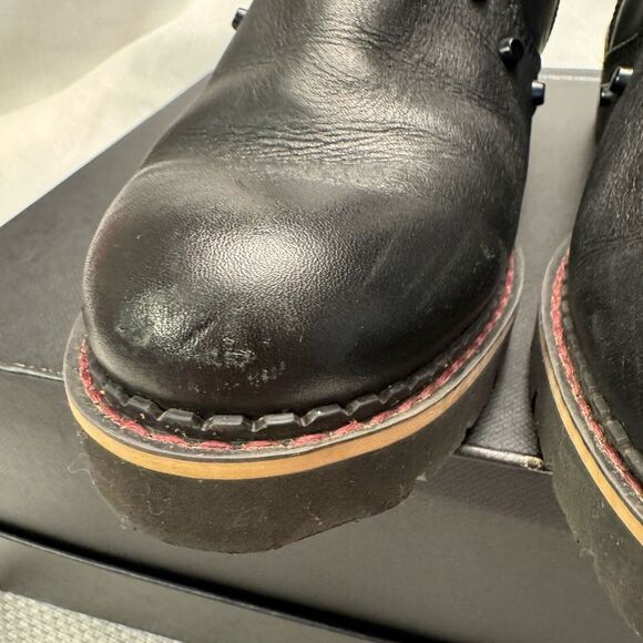 Pikolinos Leatger studded moto heel boots size 6.5 red stitching details biker - Picture 4 of 12